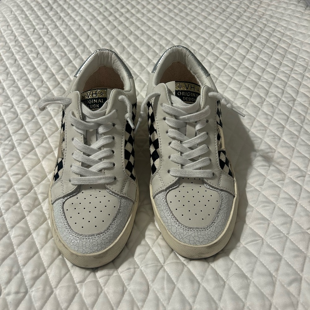 VH White and Silver Checkered Sneakers - Picture 2 of 3